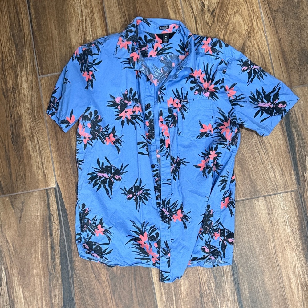 Volcom Blue and Pink Floral Men's Shirt